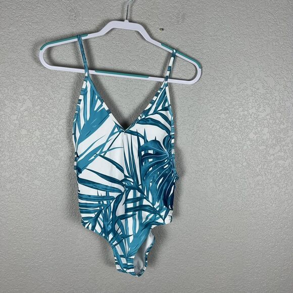 Cupshe Size M Turquoise Teal Tropical Palm Leaf Print One Piece Swim Suit - Picture 4 of 6